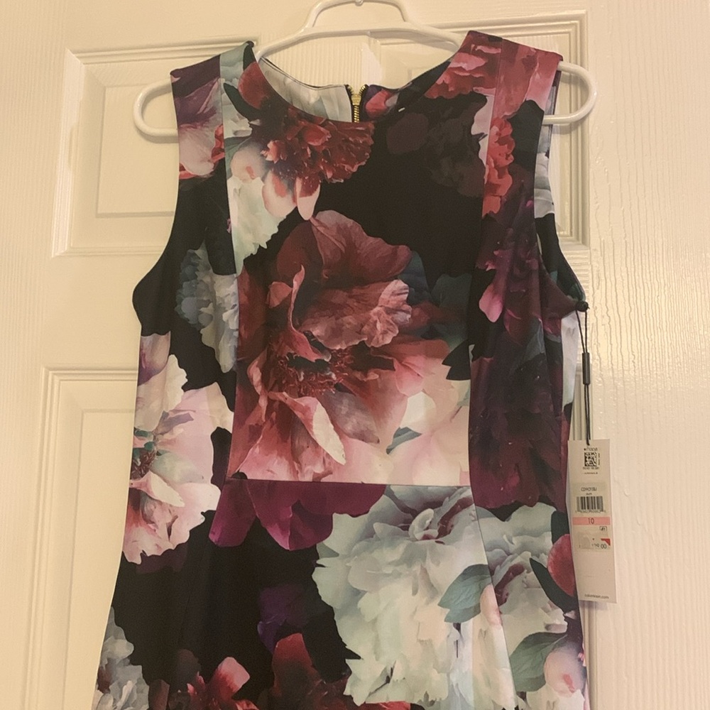 Calvin Klein women floral asymmetrical sheath mermaid dress purple pink size 10 - Picture 4 of 6
